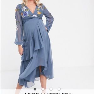 ASOS Maternity wrap midi dress floral embroidery
